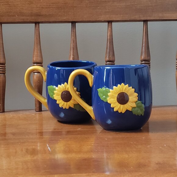 Lang Beautiful Sunflower Blue Mug Handpainted - Picture 3 of 6